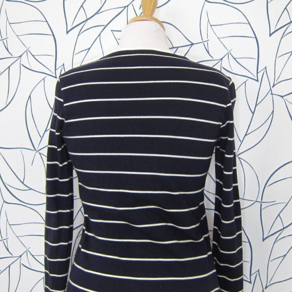 Lacoste Navy Blue Striped Long Sleeve Dress w/ Pockets Cotton Size 34 - Picture 5 of 9